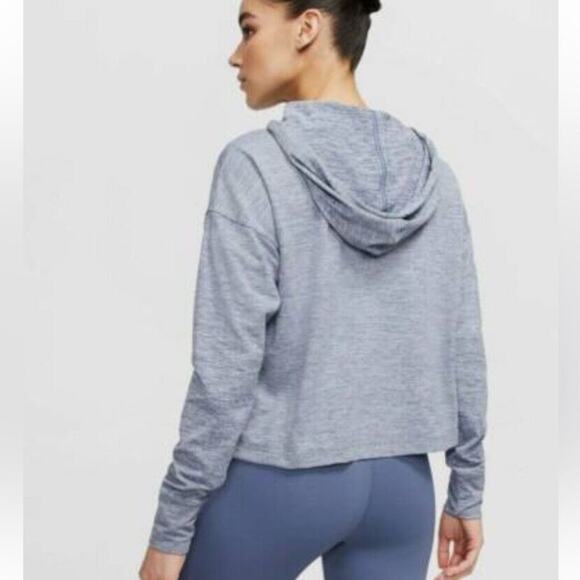 Nike Women's Yoga Jersey Crop Hoodie Sweatshirt size Large Heathered Blue Active - Picture 5 of 12